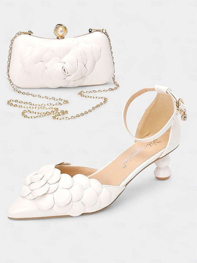 Shoes Bridal White with Floral-Embellished Clutch – Matching