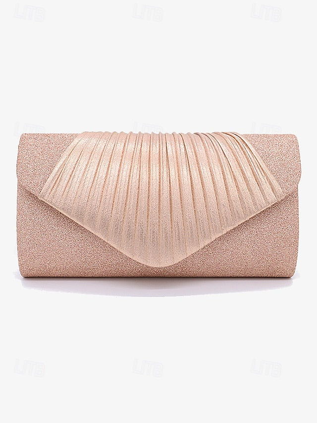 Clutch – with Evening Design Champagne Bag Pleated Glitter