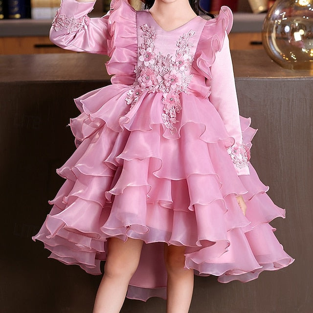 Kids Girls' Dress Wedding Long Sleeve Flower Party Special