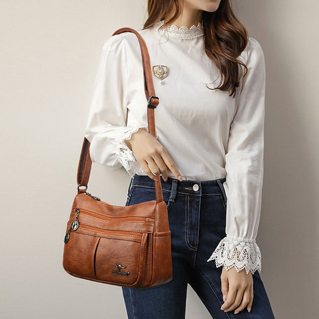 Shoulder Bag Multi-Pocket Faux Leather Crossbody Women's -