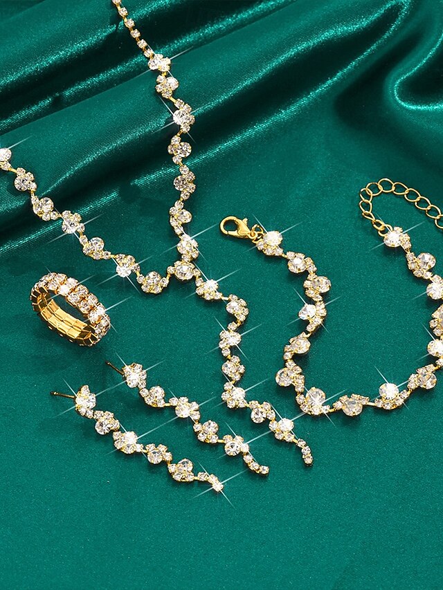 – Elegant Necklace Jewelry Gold Set Rhinestone