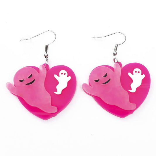 Pink Heart Ghost Earrings