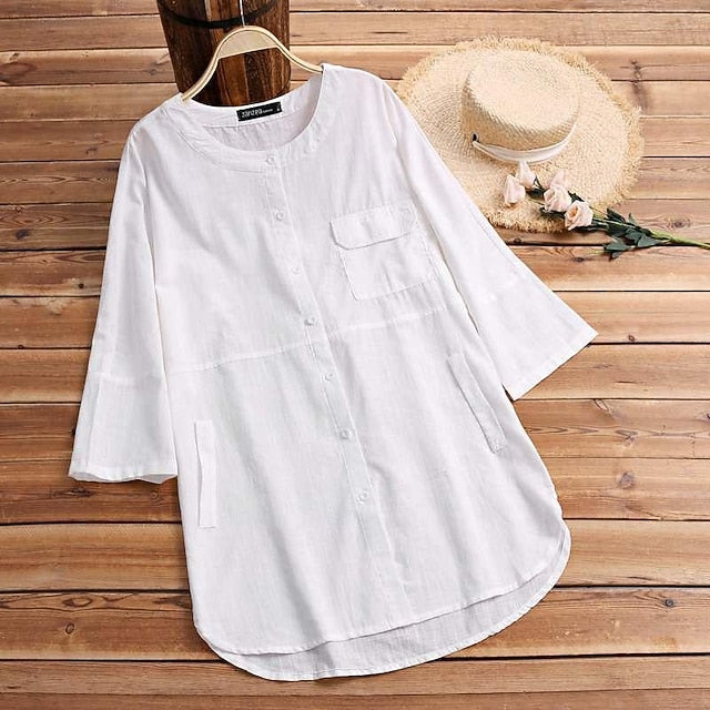 Women's Cotton Linen Shirts Linen Shirt Button Up Long