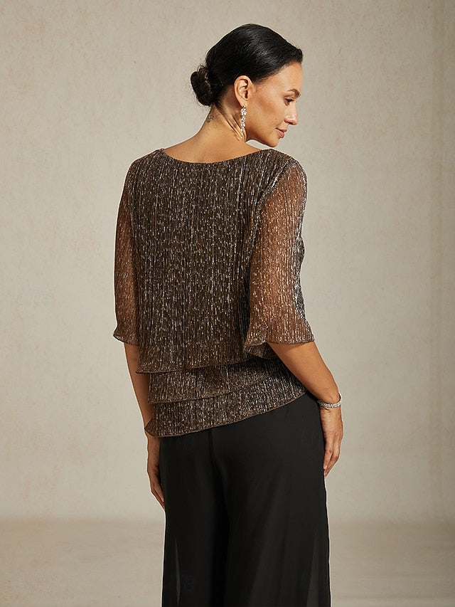 Women's Blouse Chiffon Tops Lace Tops Ruched Glitter Solid