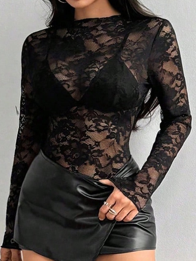 Women's Blouse Lace Tops Lace Patchwork Plain Stylish Sexy