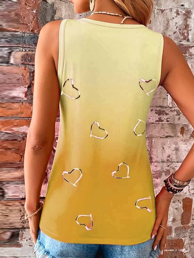 Women's Blouse Print Ombre Heart Casual Sleeveless V Neck