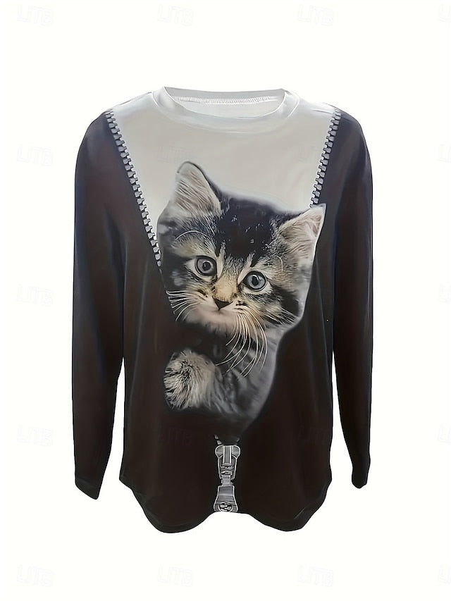 Women's T Shirt Pullover Casual Cat Street Casual Round