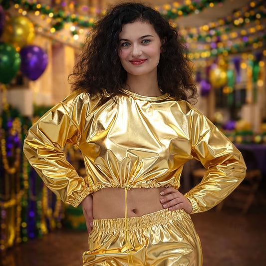 Mardi Gras 2026 1980s Hip Hop Crop Top Sweatshirt Disco Fancy