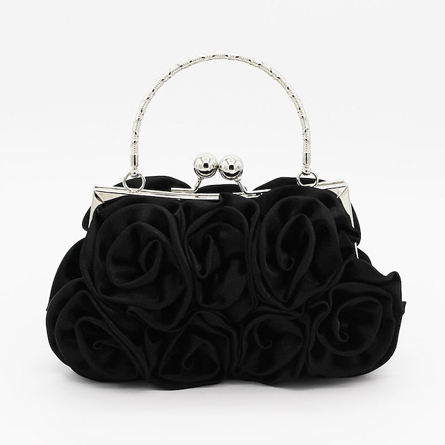 Women's Red Rose Fabric Evening Clutch with Top Handle,