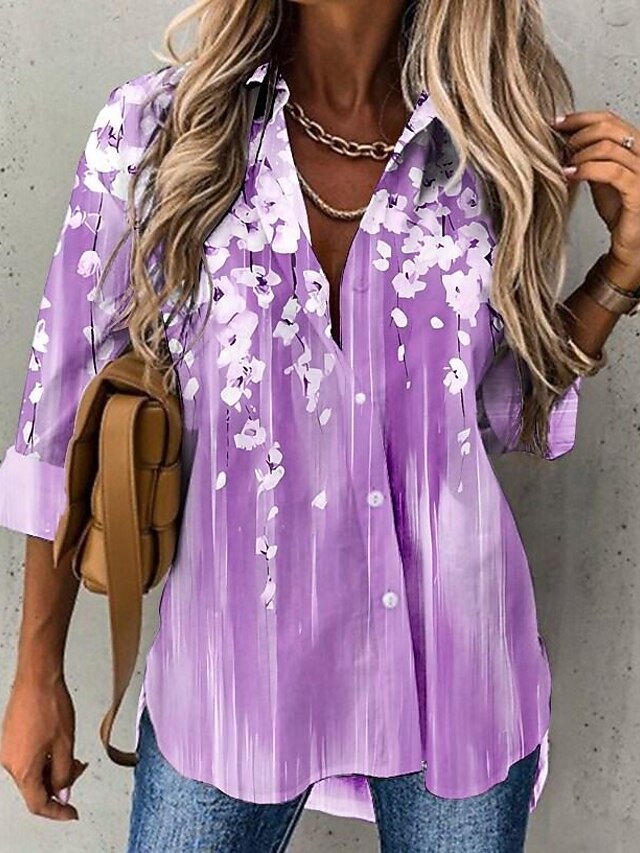Women's Chiffon Shirt Light Gradient Floral Print Casual