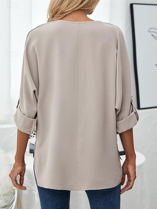 Women's Shirt Dressy Tops Ruched Elegant 3/4 Length Sleeve