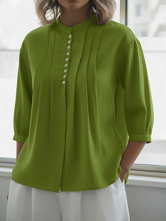 Women's Shirt Button Down Shirt Casual Shirt Blouse Pleated