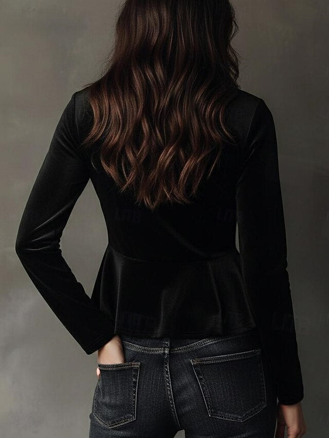 Women's Blouse Sequins Patchwork Peplum Solid Color Stylish