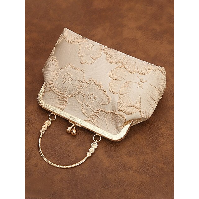 Women's Vintage Floral Brocade Pearl Handle Bag, Elegant