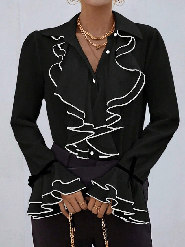 Women's Dress Shirt Blouse Chiffon Tops Ruffle Buttons