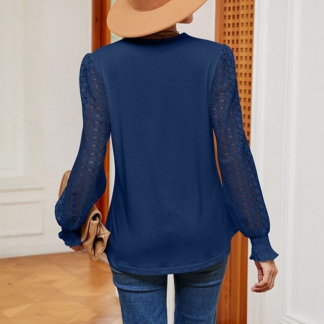 Women's Shirt Blouse Lace Tops Long Sleeve Tops Patchwork
