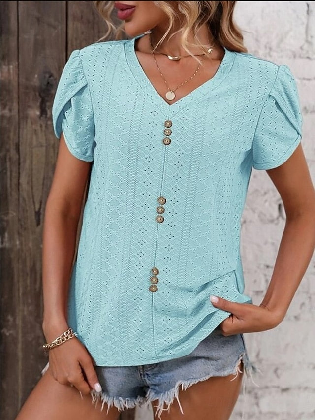 Women's T Shirt Tee Top Eyelet Plain Fashion Stylish