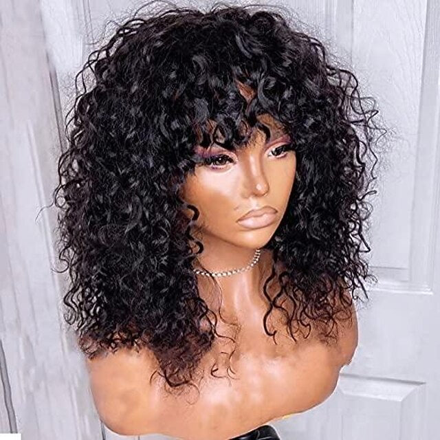 Curly Full Machine Made Scalp Top Wig With Bangs Scalp Top Kinky