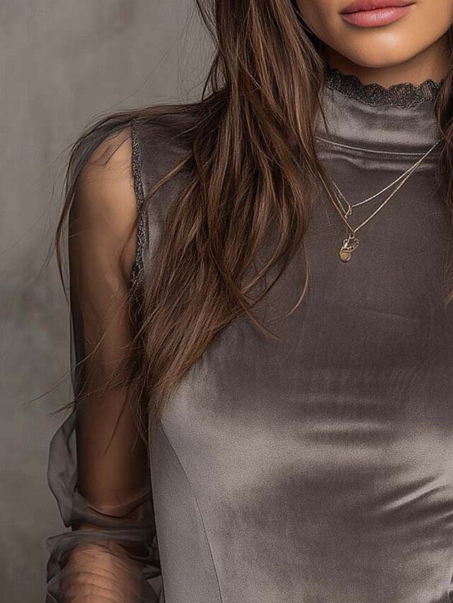 Women's Shirt Velvet Blouse Mesh Plain Vintage Stylish