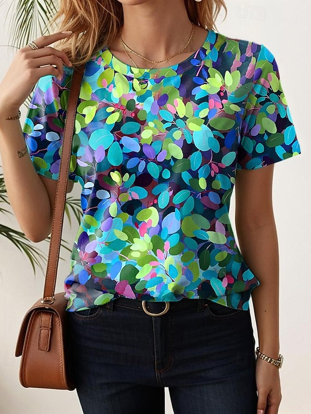 Women's T Shirt Floral Casual Short Sleeve Round Neck