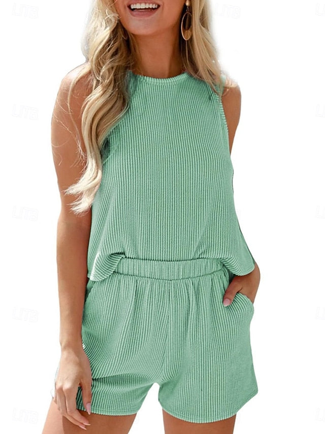 Women's Two Piece Sets Vest Camis Sleeveless Crew Neck