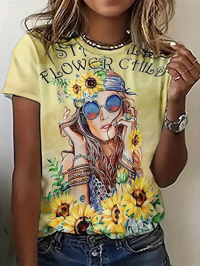 Women's T Shirt Summer Tops Print Graphic Sunflower Classic