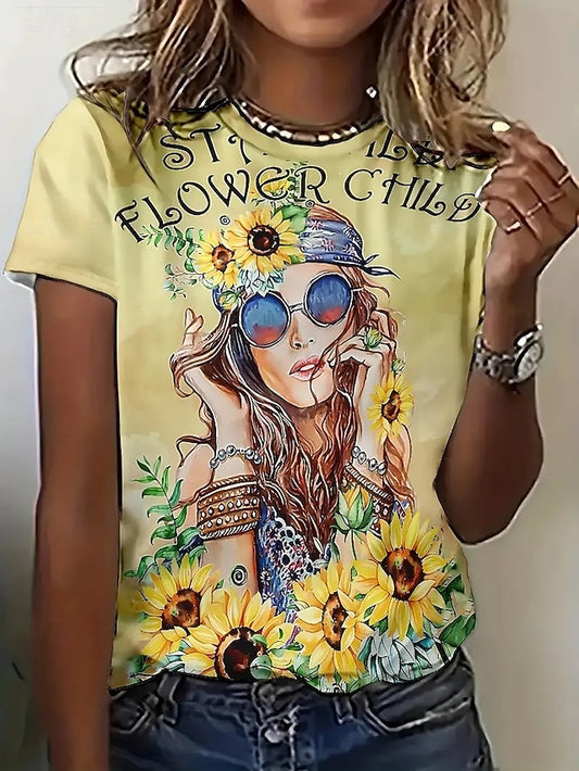Women's T Shirt Summer Tops Print Graphic Sunflower Classic