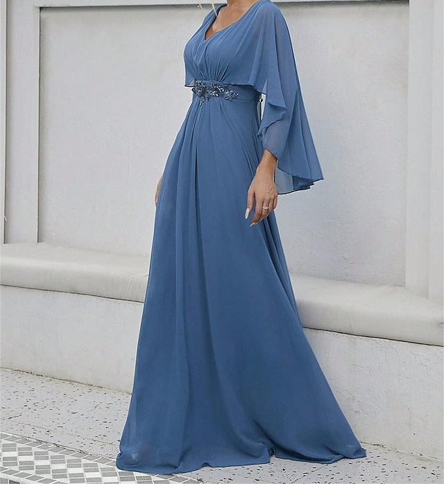 Floor Dress of the V Party Mother Bride Elegant Neck