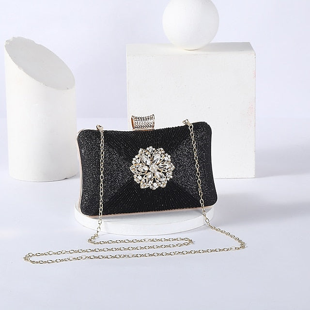 Rhinestone Chain Strap Bag with Elegant Women's Gold Clutch