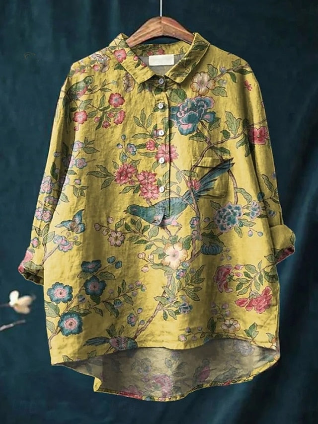 Women's Blouse Linen Like Breathable Lightweight Floral
