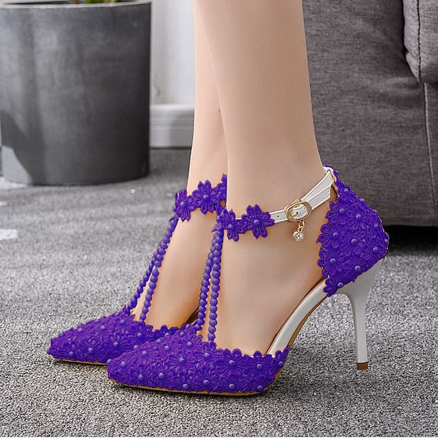 Wedding Bridal Heel Women's Lace High Shoes Pointed