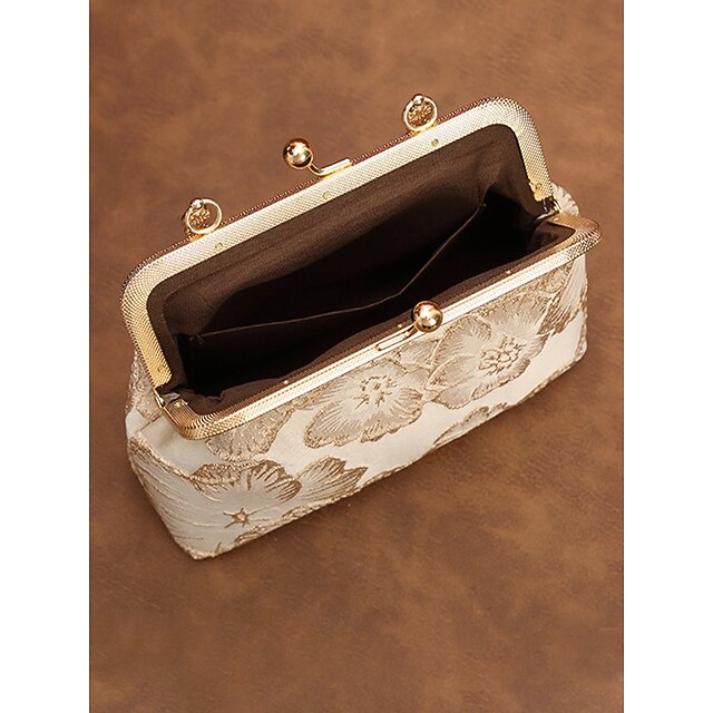 Women's Vintage Floral Brocade Pearl Handle Bag, Elegant