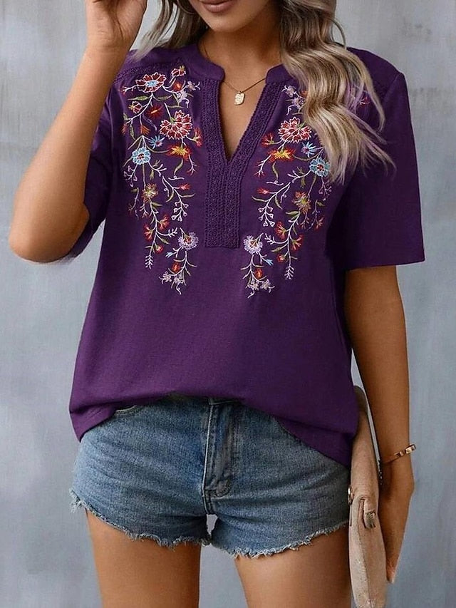 Women's Lace Shirt T Shirt Lace Patchwork Embroidered