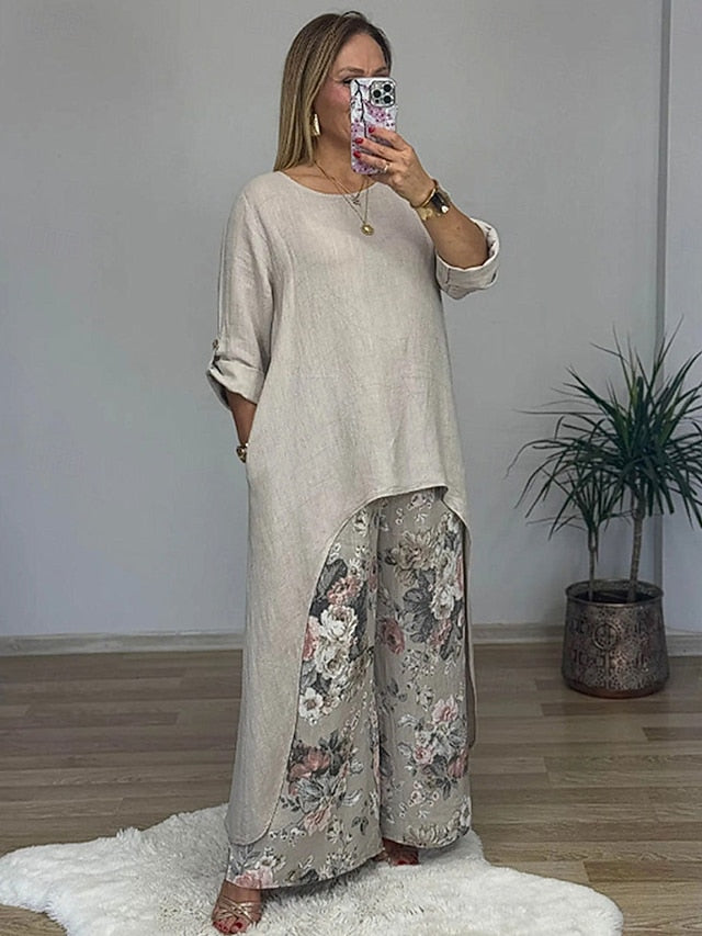 Women's Pants Sets Bolero Top Long Sleeve Round Neck Floral