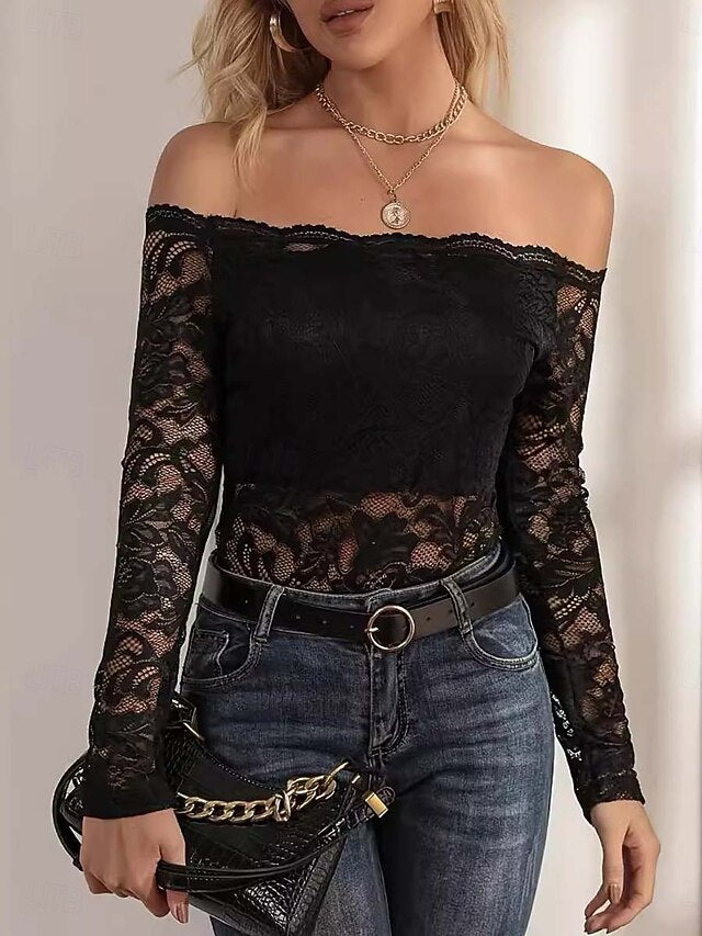Women's Blouse Lace Casual Long Sleeve Off Shoulder Regular