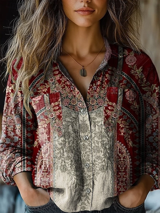Women's Shirt Boho Shirt Pocket Buttons Print Floral