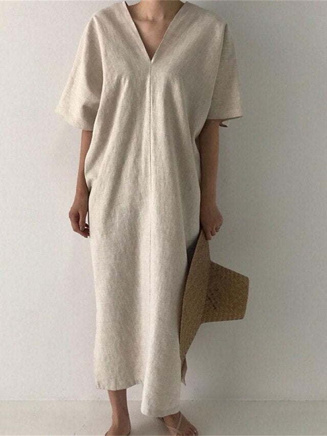 Women's Black Apricot Summer Spring Maxi Dress Cotton Blend