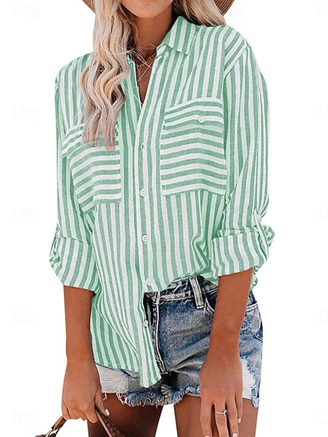 Women's Summer Shirt Casual Shirt Blouse Pocket Buttons