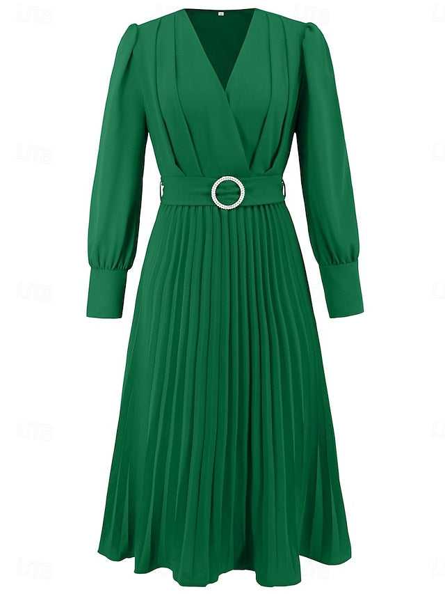 Women's Casual Dress Midi Dress Belted Casual V Neck Long