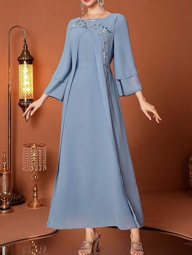 Length Elegant of Bride Floor Neck A-Line V the Mother Dress