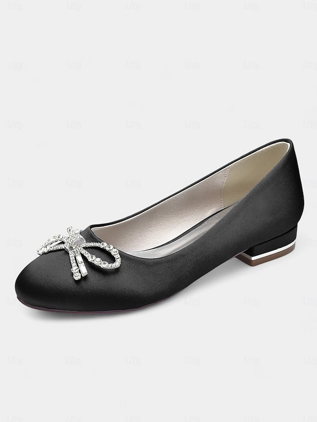 Round-Toe Bow Embellished Rhinestone - Women's Flats