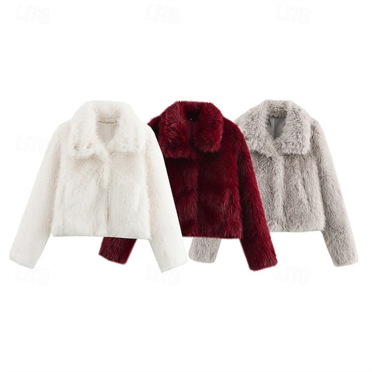 Fur Comfortable Warm  Women's Coat Faux Buttons Furs