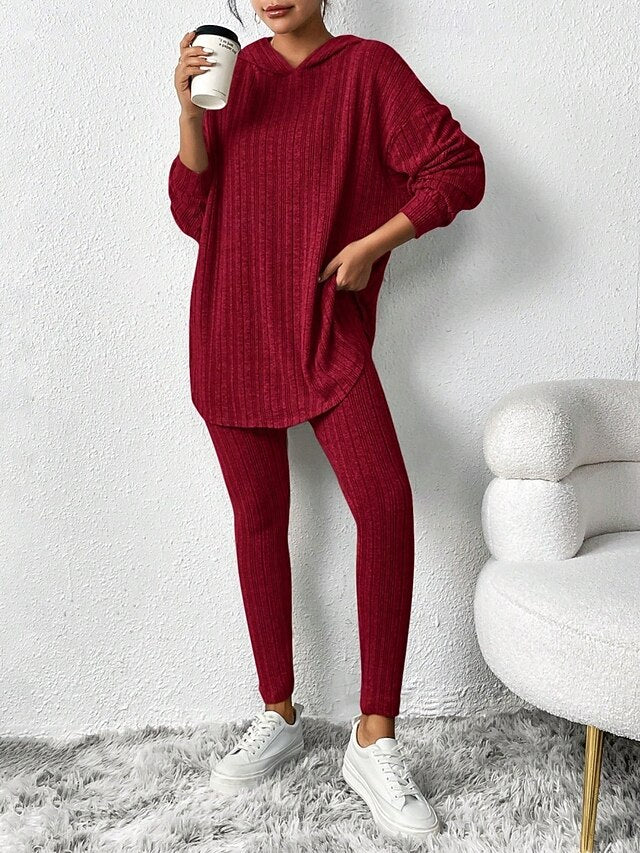 Women's Pants Sets Bolero Top Long Sleeve Hooded Solid