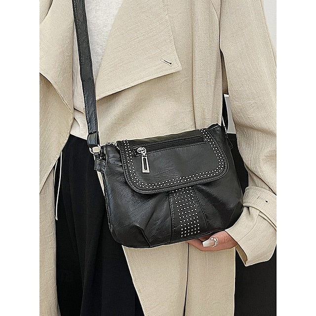 with Brown Studded Bag Leather Crossbody Faux Women's