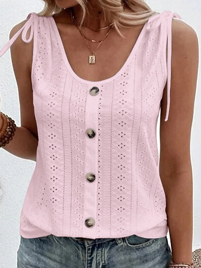 Women's Texture Blouse Eyelet Top Pointelle Tee Tank Top