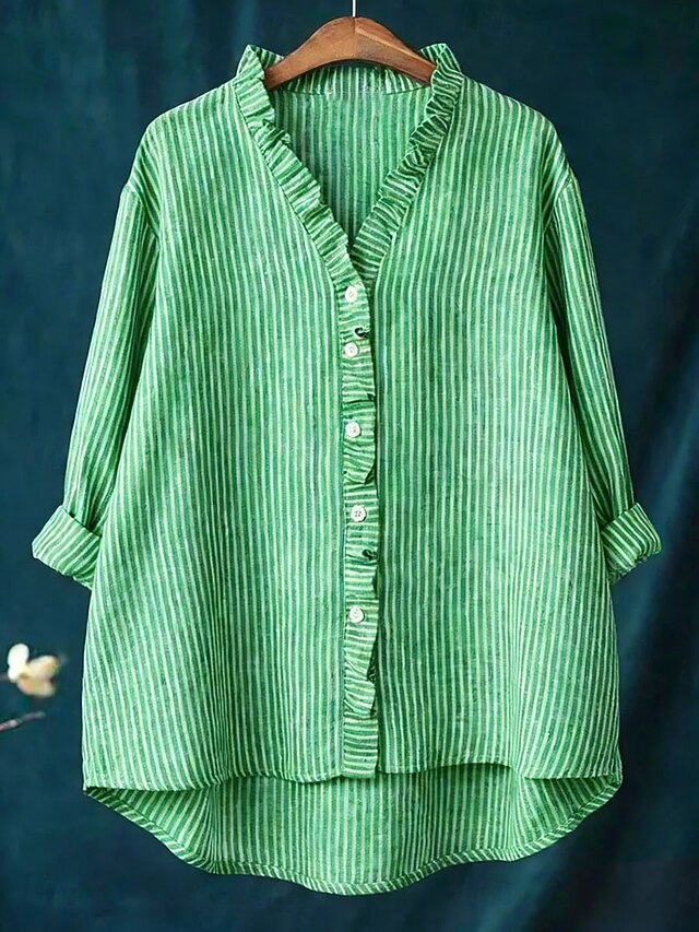 Women's Boho Shirt Ruffle Graphic Striped Elegant Vintage