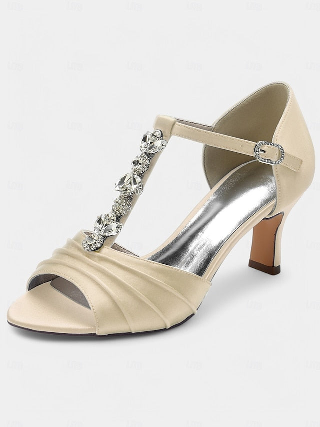 Satin White Bridal Detail Crystal Heels Open-Toe with –
