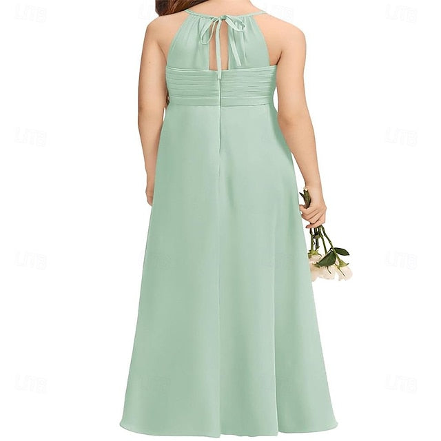 Bridesmaid Junior A-Line Flower Dress Flowy Halter Girls Girl