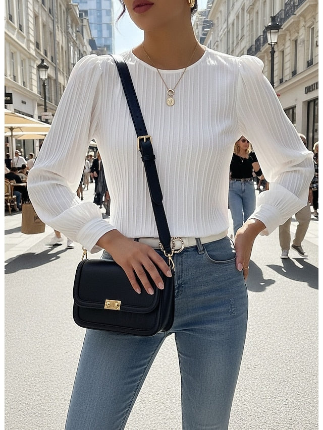 Women's Dressy Tops Patchwork Draped Solid Color Plain