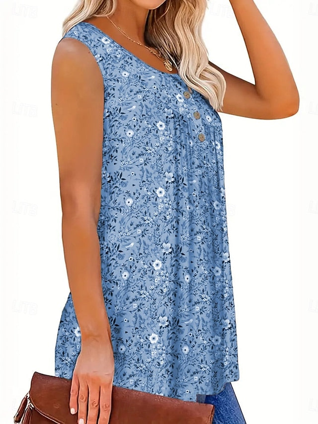 Women's Blouse Buttons Print Floral Casual Sleeveless V